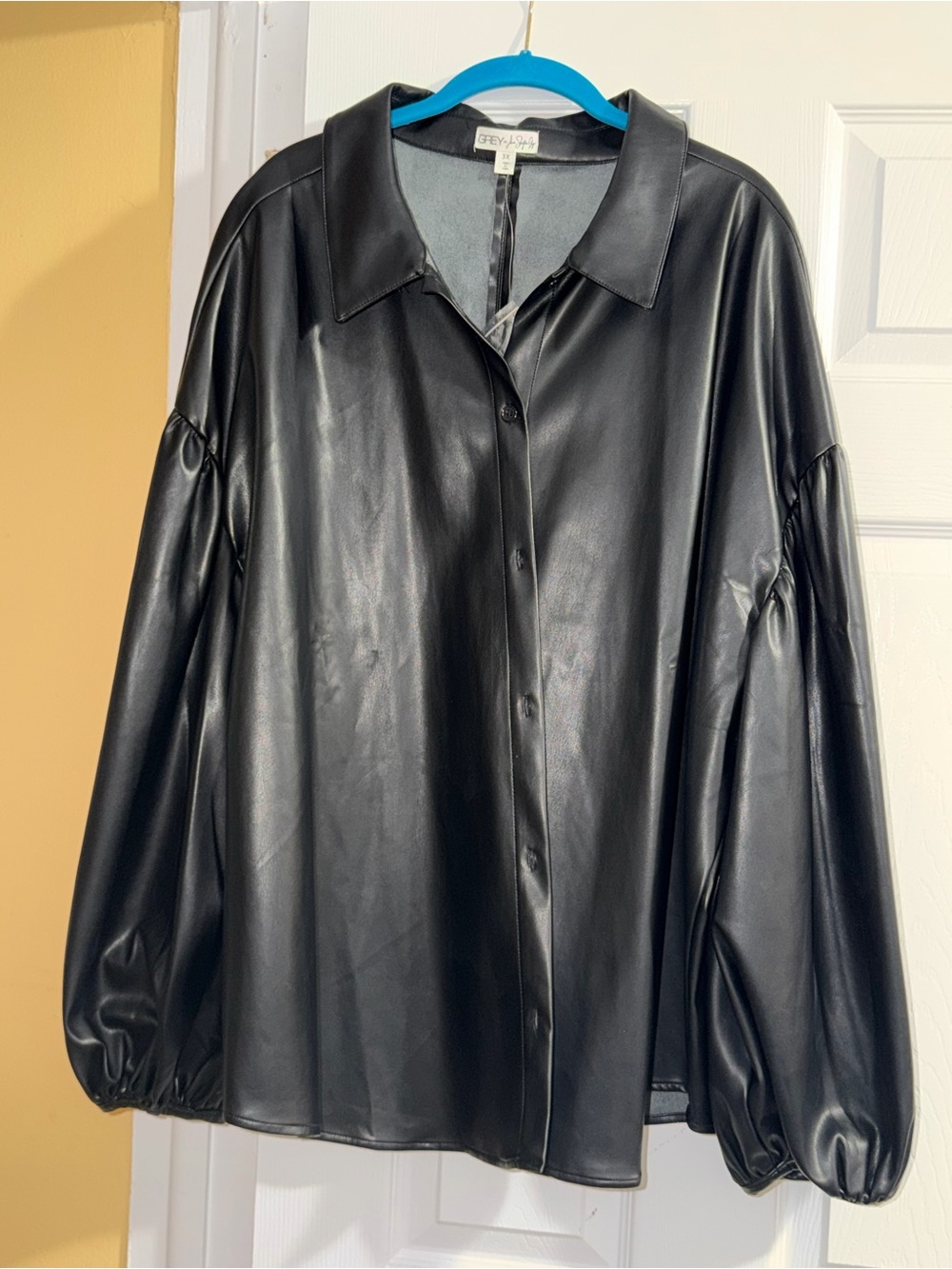 Black Vegan Leather Button-Up Jacket